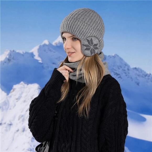 Women\'s Winter Beanie Hat with Face Shield Peruvian Circle Scarf Set main image 5